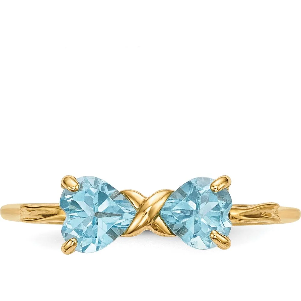 14K Yellow Gold Heart-Shaped Swiss Blue Topaz Bow Ring - 10mm Total Stone Size by Oro Pregiato - Image 4