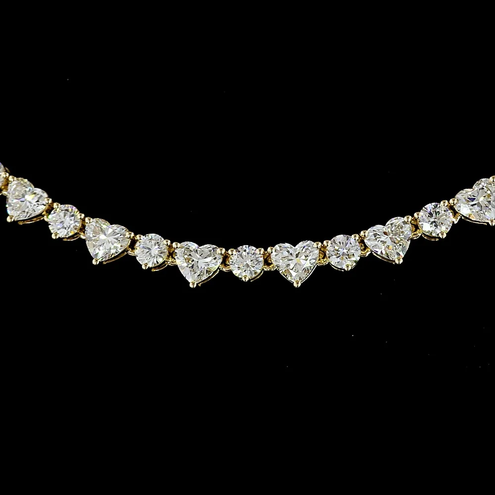 14K Yellow Gold Heart-Shaped Tennis Necklace with Lab-Grown Heart and Round Diamonds - 7.36 Carats Total Diamond Weight - Covaloro Fine Jewelry - Image 2