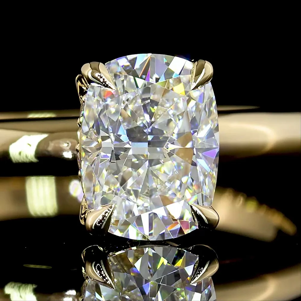 14K Yellow Gold Hidden Halo Ring with 1.01 Carat Cushion Brilliant Lab Diamond and 0.07 Carat Round Diamond Accents - IGI Certified D VS1 - Covaloro Fine Jewelry - Image 2