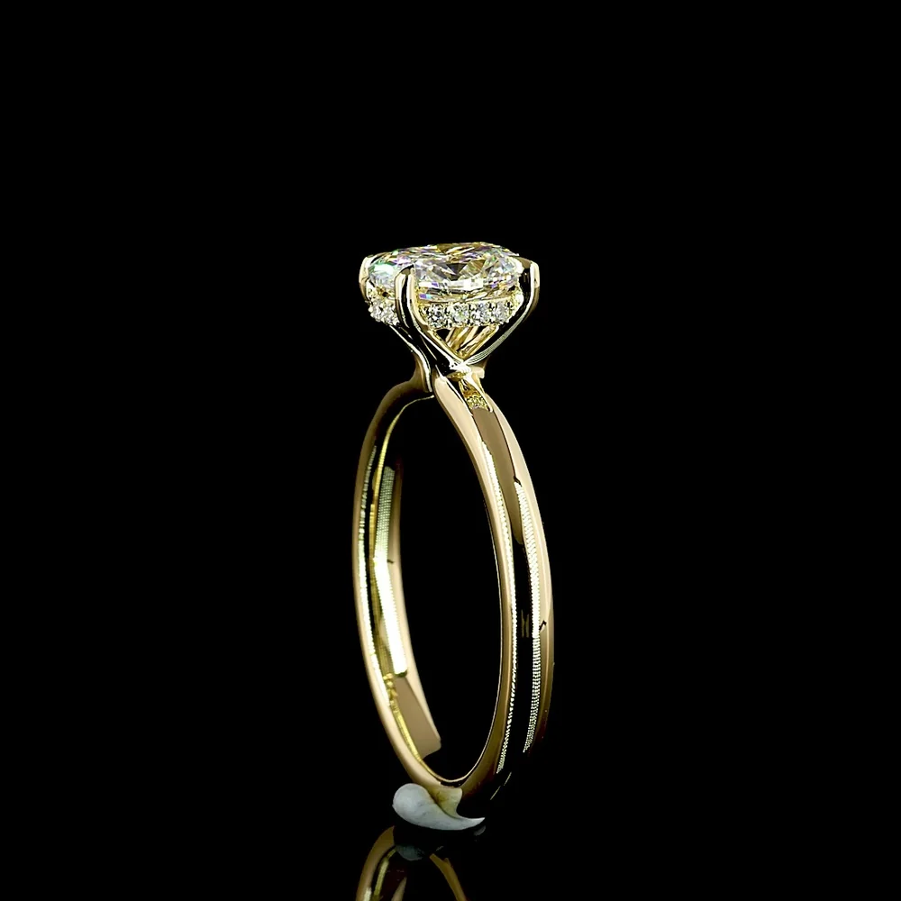 14K Yellow Gold Hidden Halo Ring with 1.01 Carat Cushion Brilliant Lab Diamond and 0.07 Carat Round Diamond Accents - IGI Certified D VS1 - Covaloro Fine Jewelry - Image 3