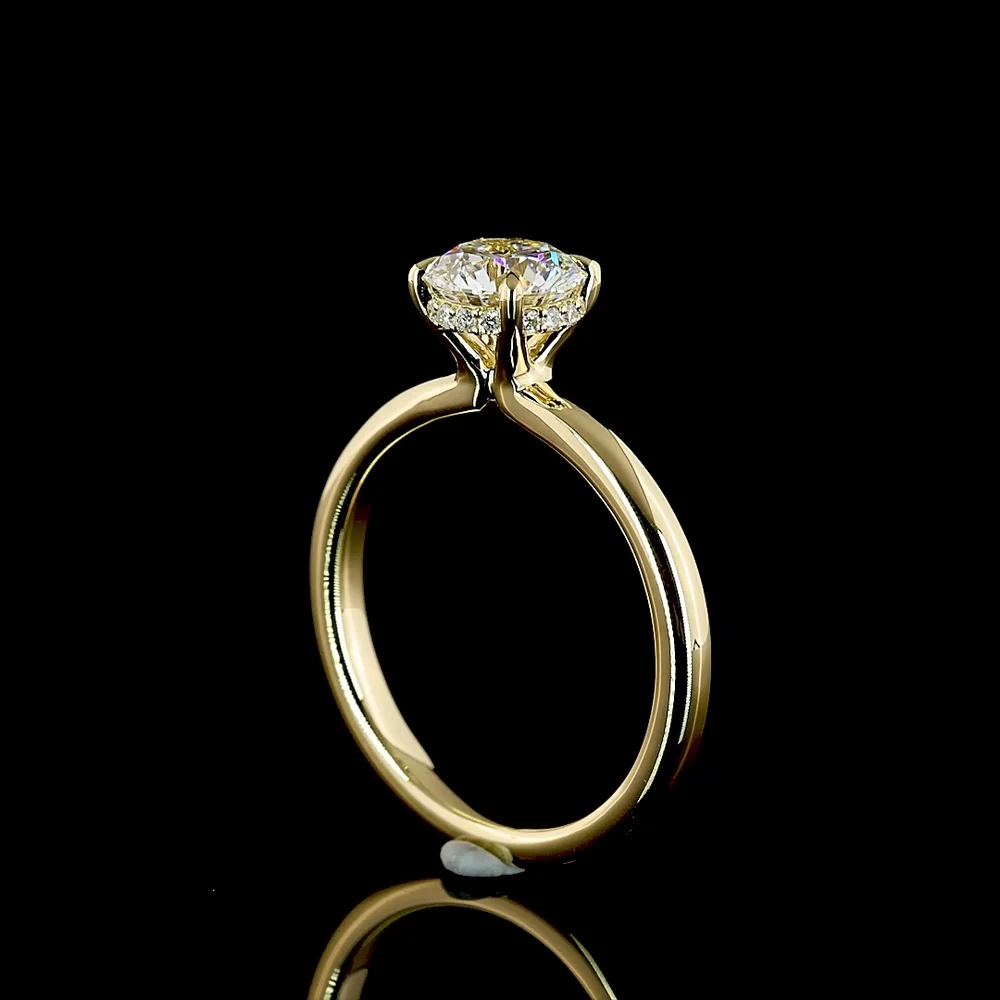 14K Yellow Gold Hidden Halo Ring with 1.07 Carat Round Lab Diamond Center and 0.06 Carat Accent Diamonds - IGI Certified D VVS2 - Covaloro Fine Jewelry - Image 3