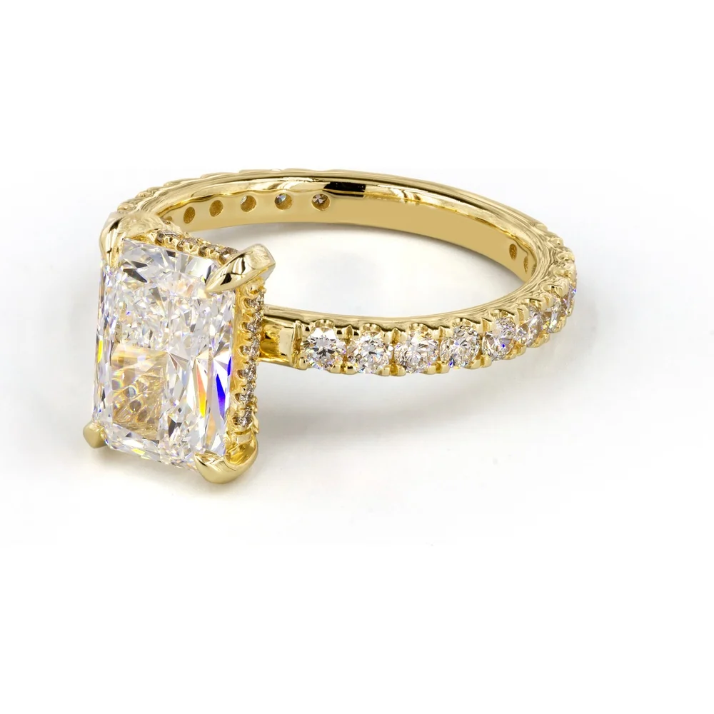 14K Yellow Gold Hidden Halo Ring with 1.08 Carat Radiant Cut Lab Diamond and Diamond Accented Band - 1.43 Total Carat Weight, GIA Certified - Covaloro Fine Jewelry - Image 4
