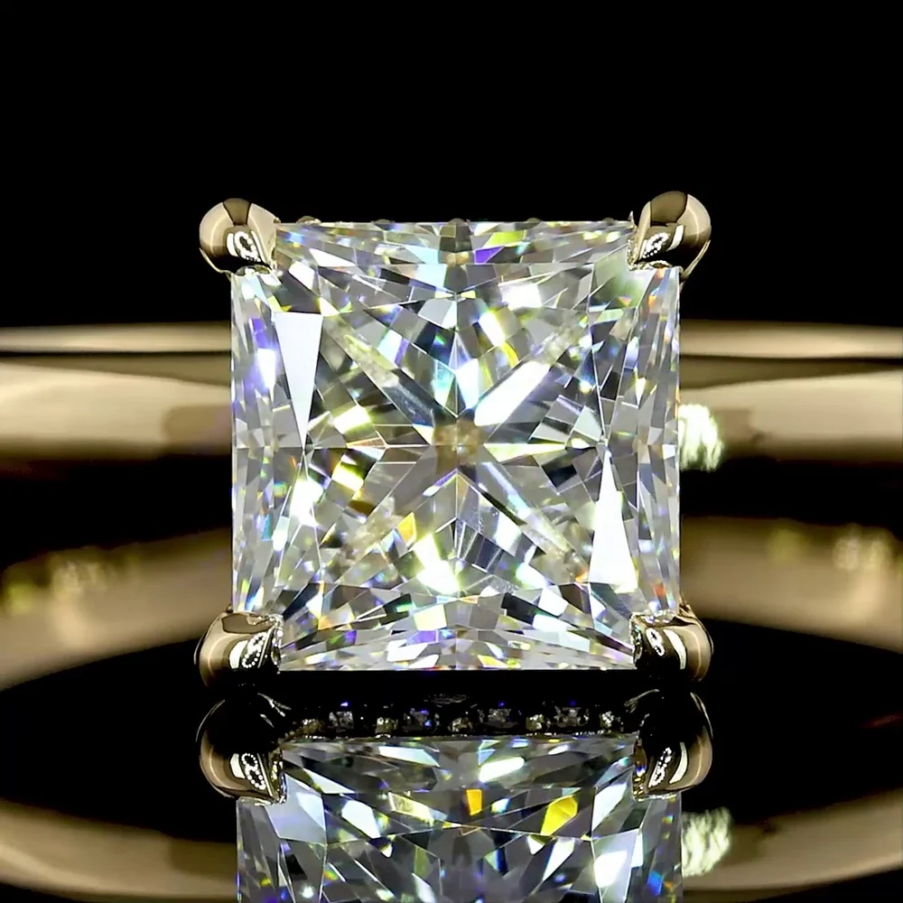 14K Yellow Gold Hidden Halo Ring with 1.54 Carats Princess Cut Lab Diamond and 0.06 Carats Round Brilliant Accents - 1.6 Carats Total Diamond Weight - IGI Certified - Covaloro Fine Jewelry - Image 2