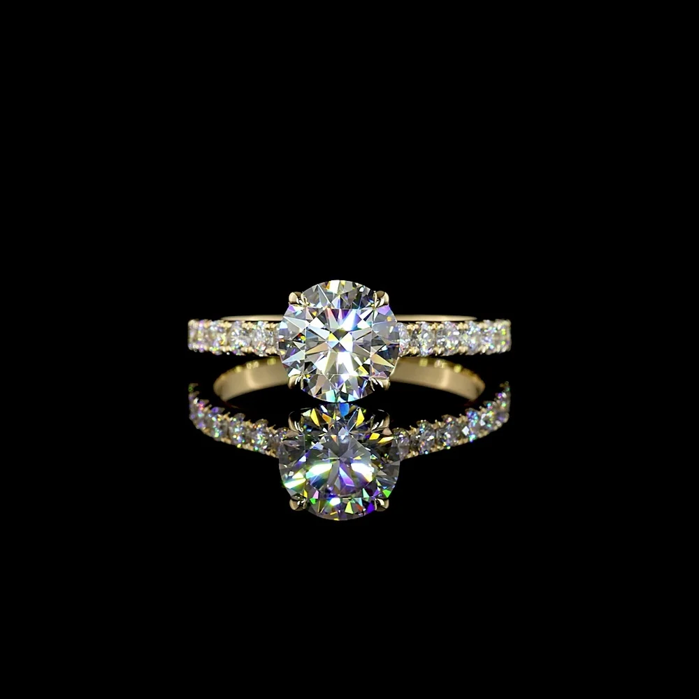 14K Yellow Gold Hidden Halo Ring with Round Brilliant Cut Lab Diamonds - 1.98 Carats Total Diamond Weight - Covaloro Fine Jewelry