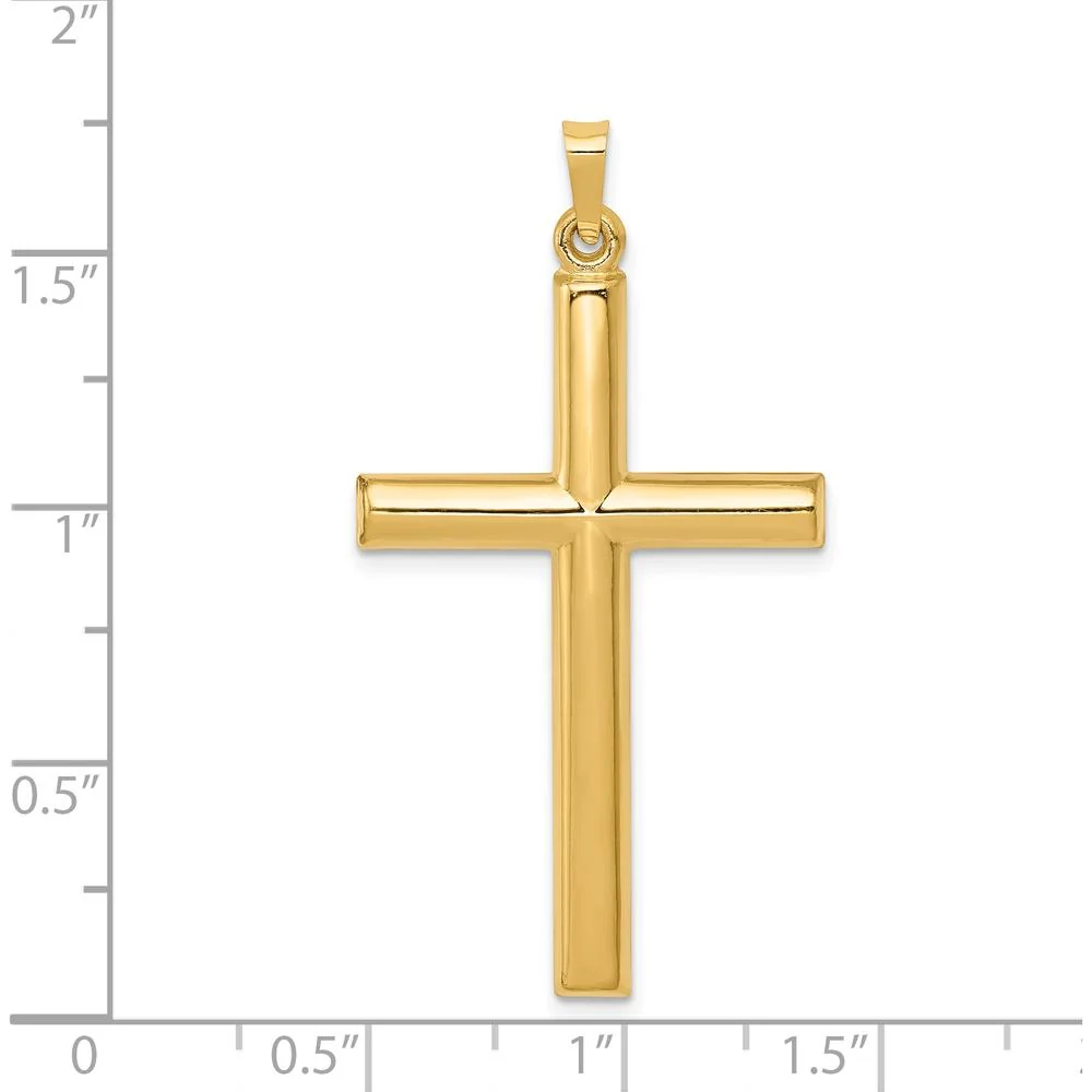 14K Yellow Gold Hollow Cross Pendant - 40mm Length, 21mm Width by Oro Pregiato - Image 3