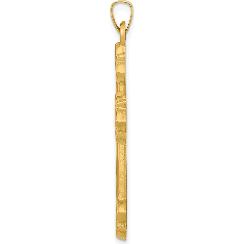 14K Yellow Gold Hollow Fleur de Lis Cross Pendant 42mm x 26mm by Oro Pregiato - Image 2