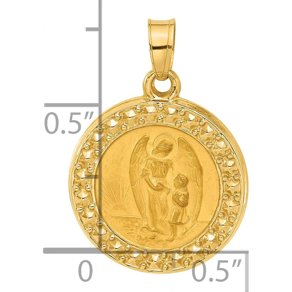 14K Yellow Gold Hollow Guardian Angel Pendant with Satin Finish - Symbol of Protection and Connection by Oro Pregiato - Image 4