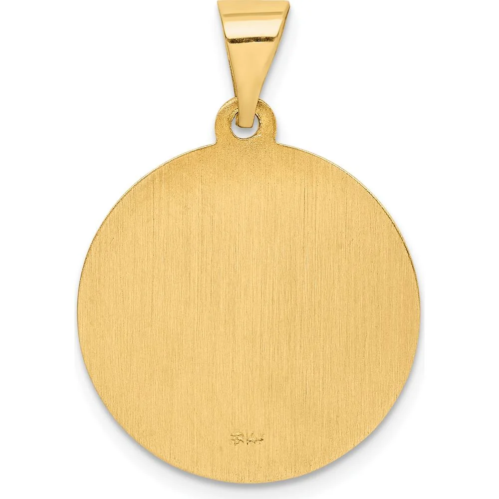 14K Yellow Gold Hollow Perpetuo Socorro Round Medal Pendant with Satin and Polished Finish by Oro Pregiato - Image 4
