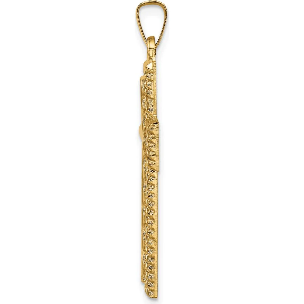 14K Yellow Gold Hollow Polished Rope Edge Latin Cross Pendant - 34.75mm Length by Oro Pregiato - Image 2