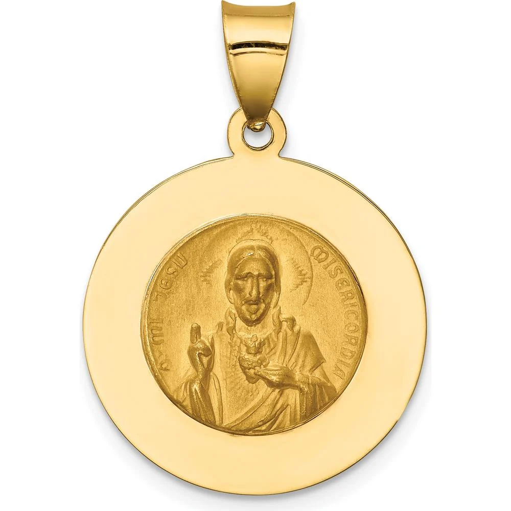 14K Yellow Gold Hollow Queen of the Holy Scapular Reversible Pendant - Spiritual Symbol in Polished and Satin Finish by Oro Pregiato - Image 3