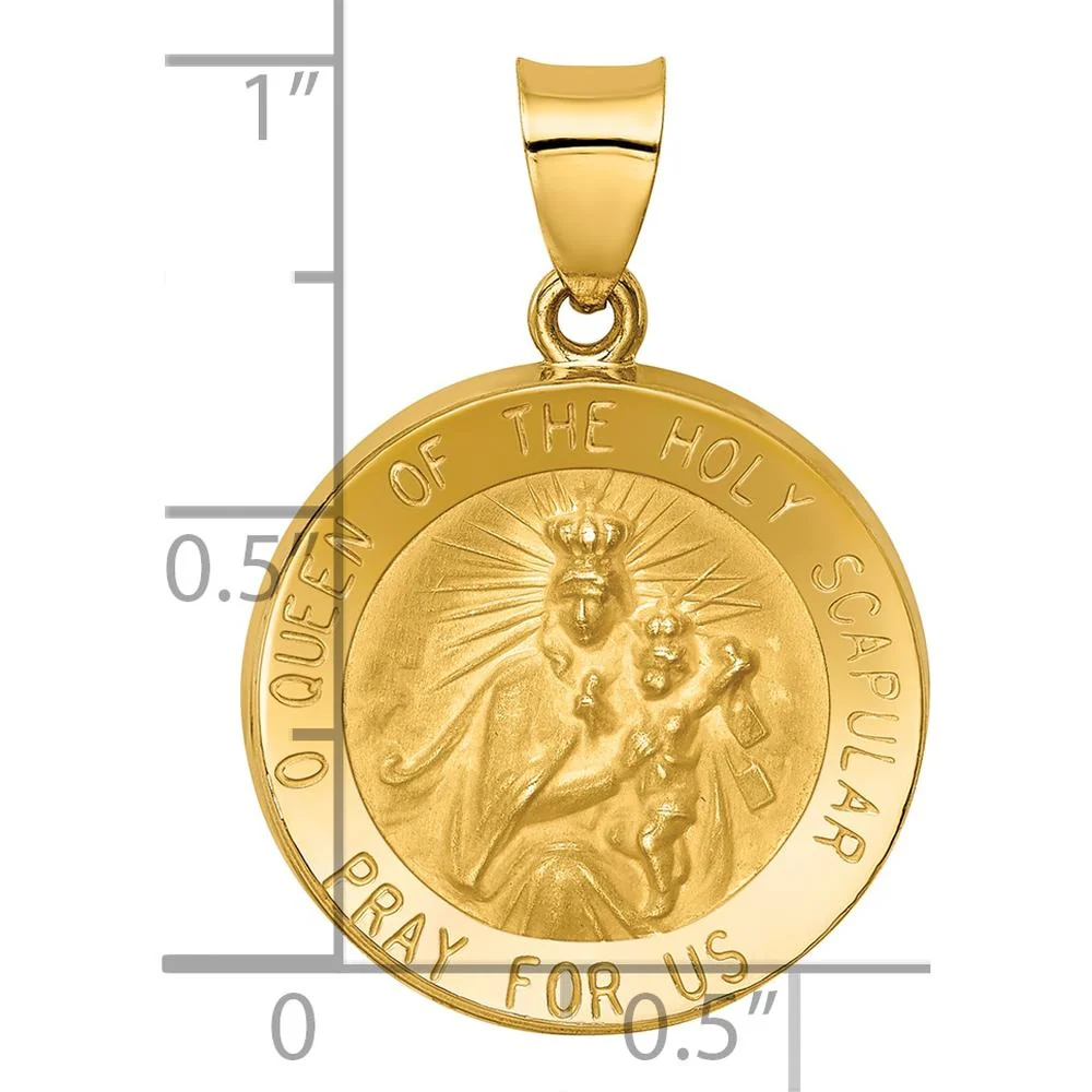 14K Yellow Gold Hollow Queen of the Holy Scapular Reversible Pendant - Spiritual Symbol in Polished and Satin Finish by Oro Pregiato - Image 4