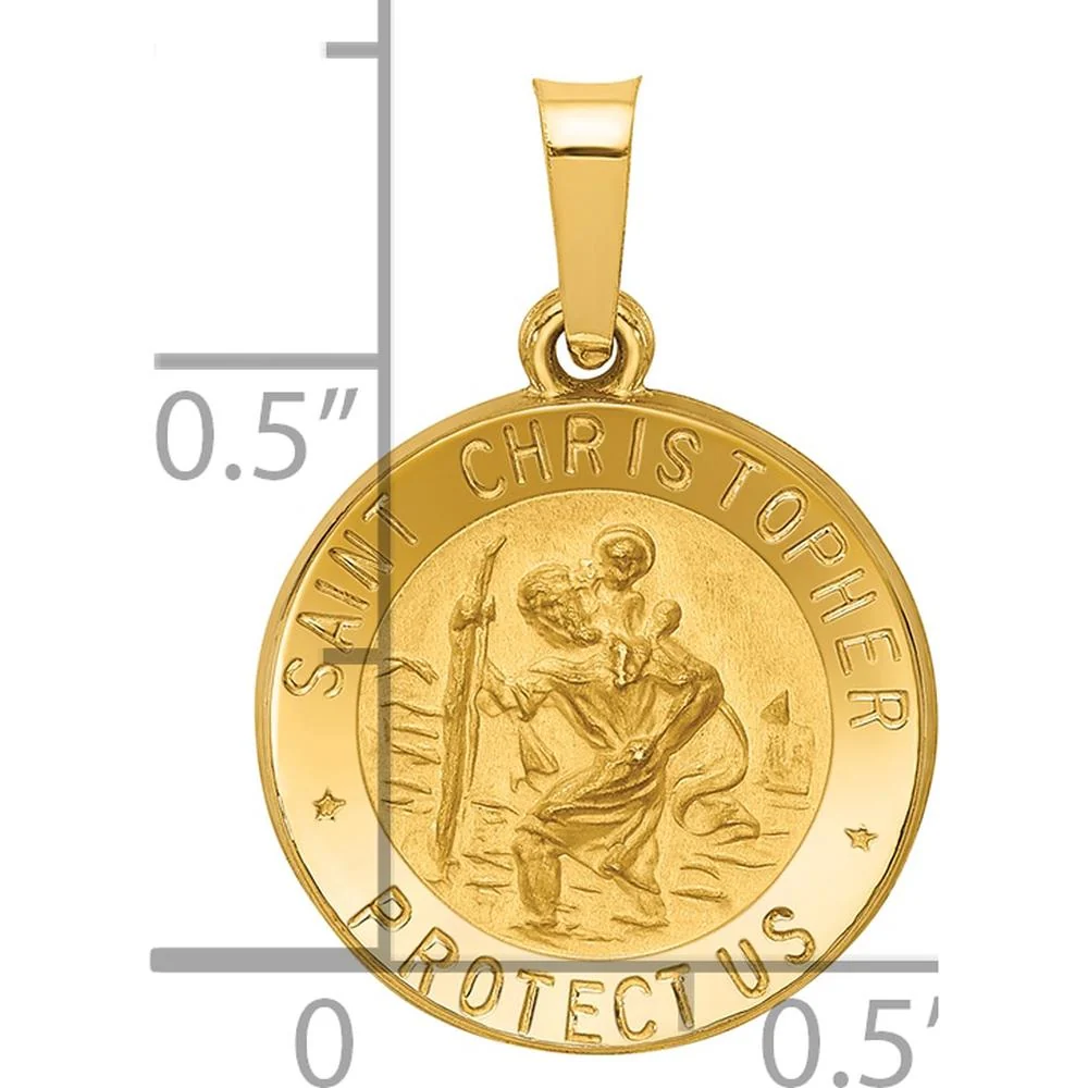 14K Yellow Gold Hollow St. Christopher Medal Pendant with Satin Finish - 21.2mm Length by Oro Pregiato - Image 3