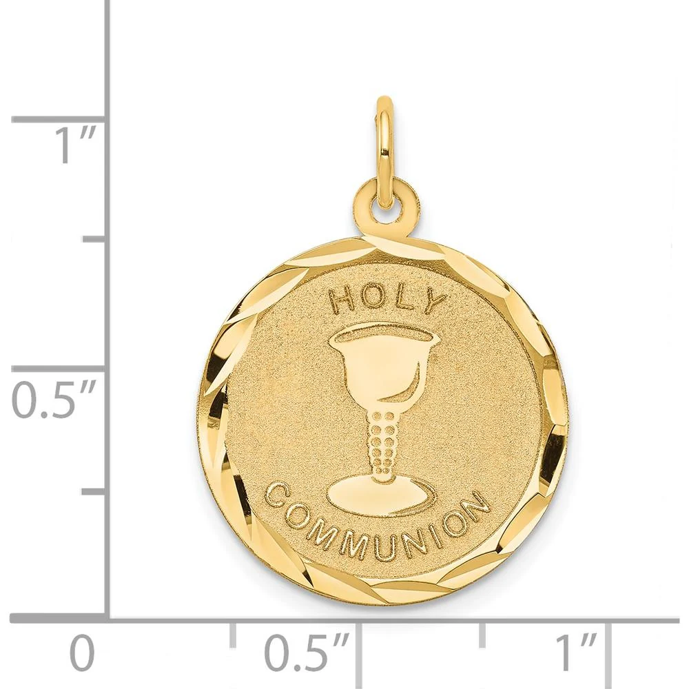 14K Yellow Gold Holy Communion Round Pendant with Diamond-Cut Edge - Polished and Satin Finish by Oro Pregiato - Image 3