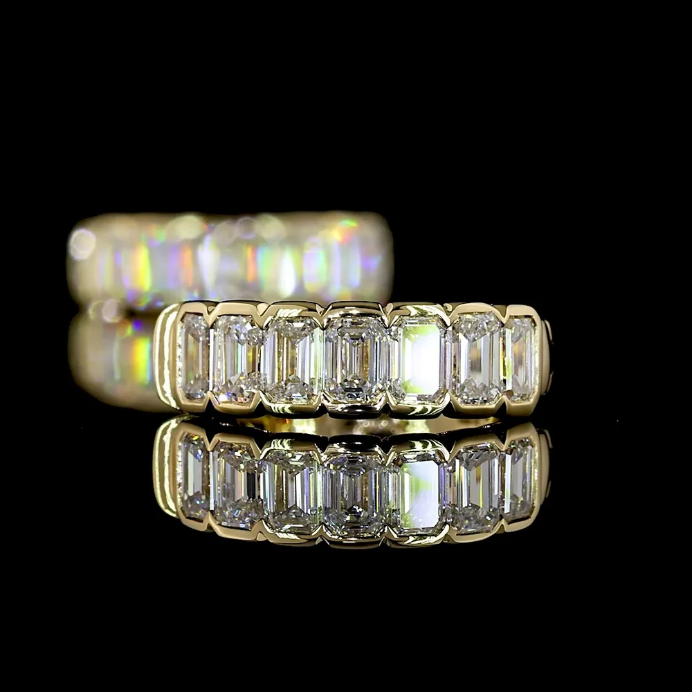14K Yellow Gold Huggie Earrings with Half Bezel Set Emerald Cut Lab Diamonds - 1.08 Carats Total Diamond Weight - Covaloro Fine Jewelry - Image 4