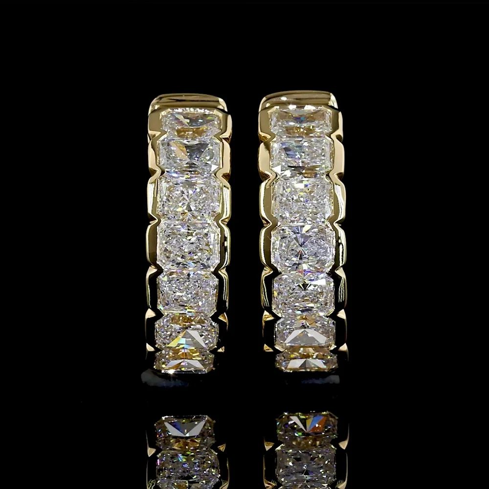 14K Yellow Gold Huggie Earrings with Half-Bezel Set Radiant Cut Lab Diamonds - 1.05 Carats Total Diamond Weight - Covaloro Fine Jewelry - Image 2