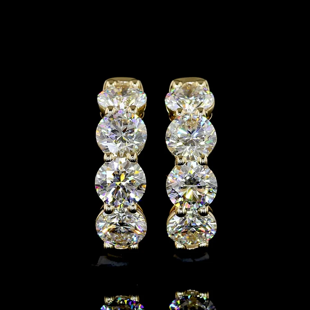 14K Yellow Gold Huggie Earrings with Prong Set Round Lab Diamonds - 1.93 Carats Total Diamond Weight - Covaloro Fine Jewelry - Image 2