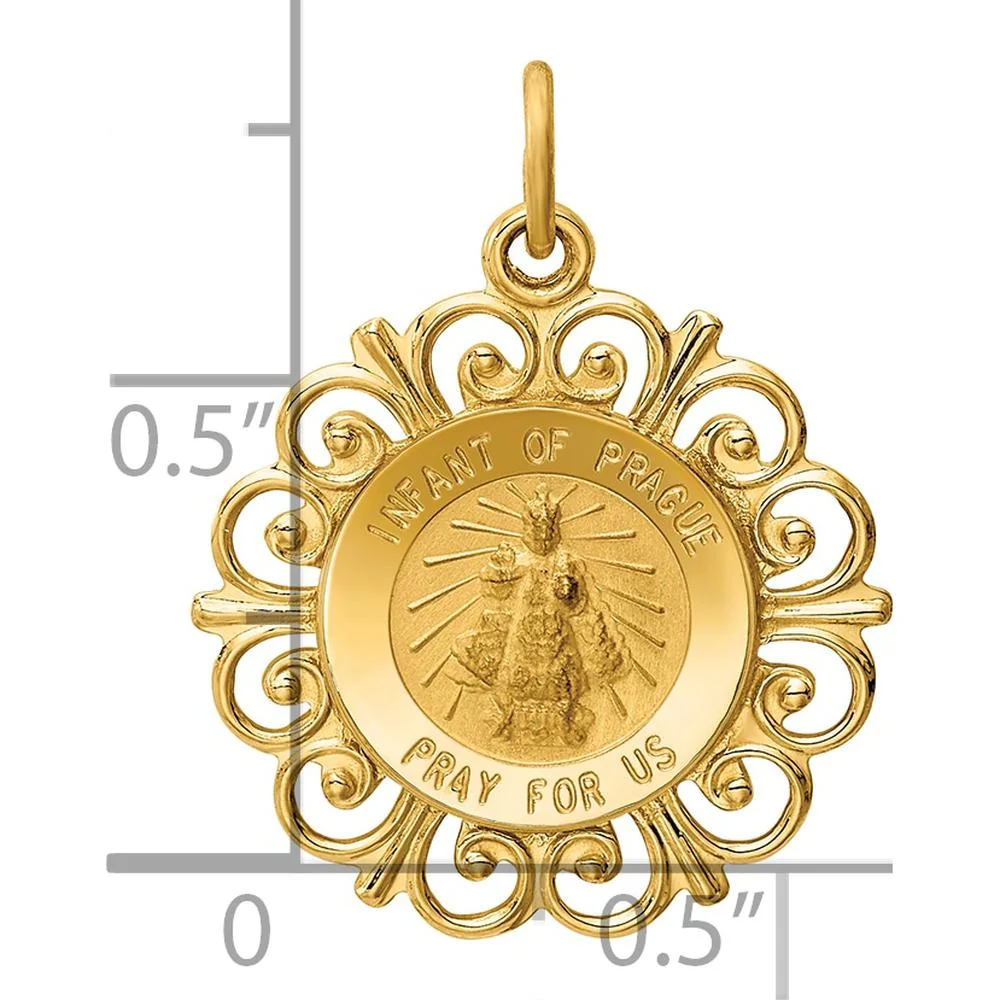 14K Yellow Gold Infant of Prague Solid Die-Struck Medal Pendant with Scalloped Edge by Oro Pregiato - Image 3
