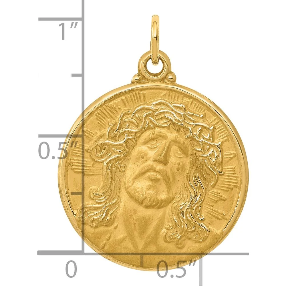 14K Yellow Gold Jesus Medal Pendant - Die Struck Solid Gold Design by Oro Pregiato - Image 3