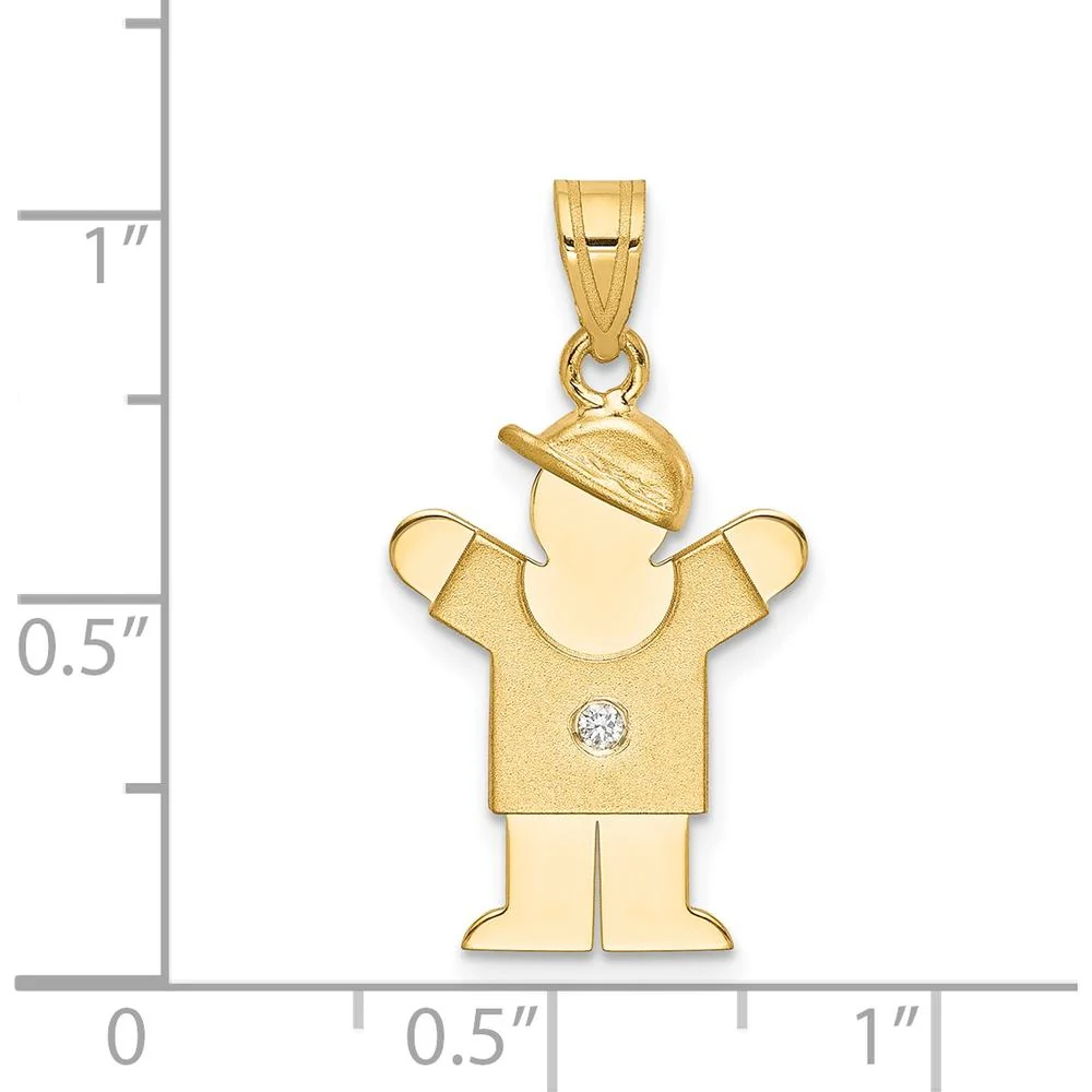 14K Yellow Gold Kids Small Boy with Hat Pendant with Round Diamond - 0.015 Carat Diamond by Oro Pregiato - Image 3