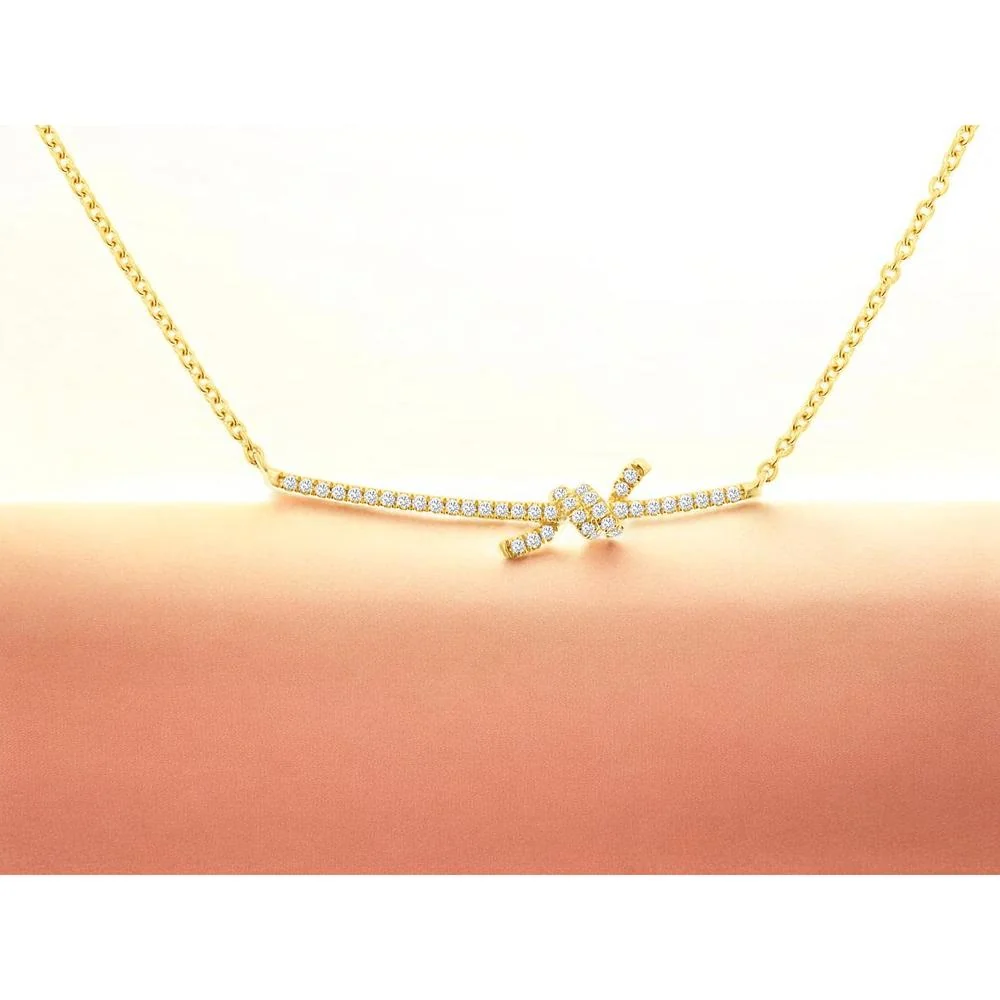 14K Yellow Gold Knot Motif Necklace with Pavé Set Round Diamonds - 0.15 Carat Total Diamond Weight - Royal Jewelry - Image 2