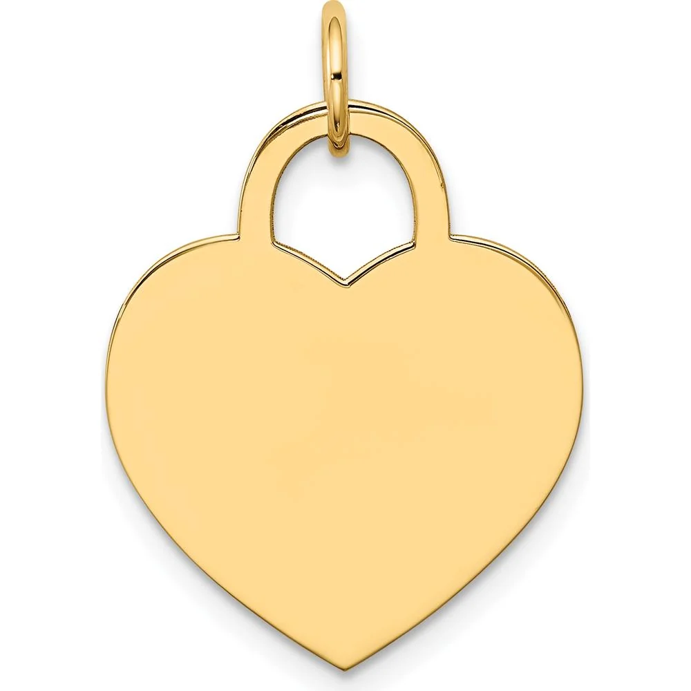 14K Yellow Gold Large Engravable Heart Charm Pendant - Customizable for Personal Engraving by Oro Pregiato