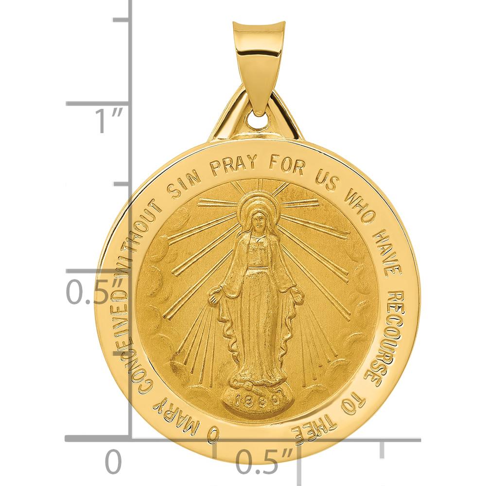 14K Yellow Gold Large Miraculous Medal Pendant with Polished and Satin Finish - 34mm Length by Oro Pregiato - Image 4