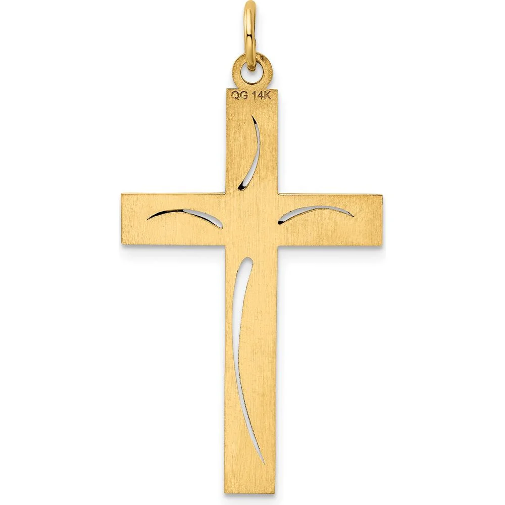14K Yellow Gold Laser-Cut Cross Charm Pendant - 39mm Length by Oro Pregiato - Image 4