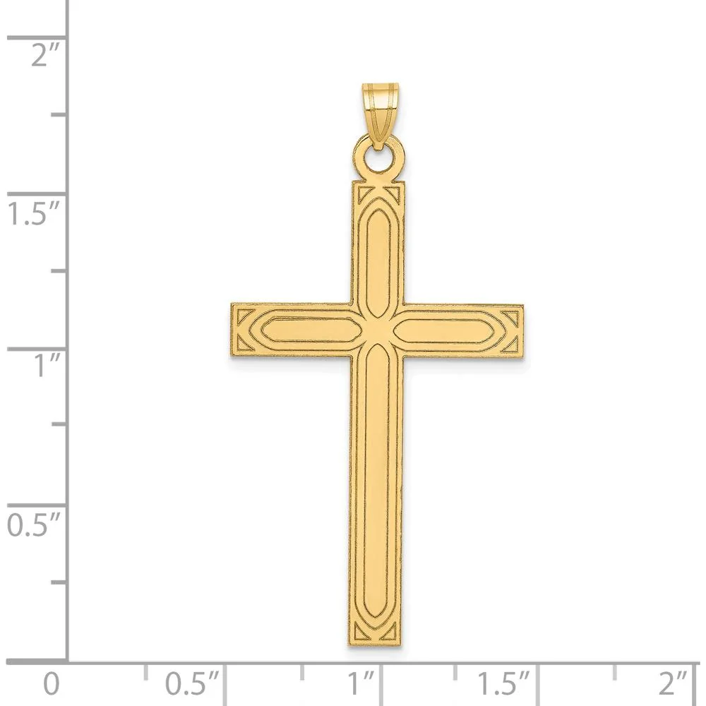 14K Yellow Gold Laser Etched Cross Pendant - 49mm Length by Oro Pregiato - Image 3