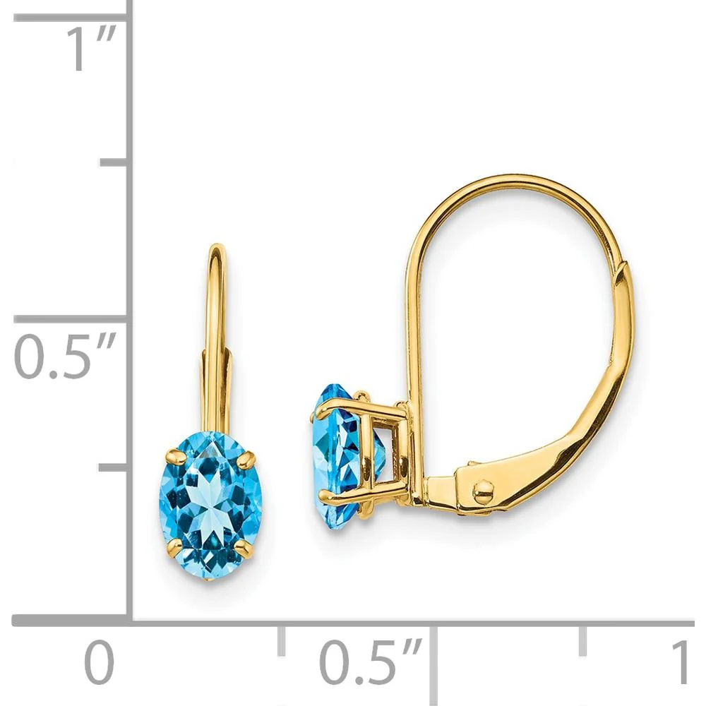 14K Yellow Gold Leverback Drop Earrings with Oval Swiss Blue Topaz - 1.1 Carat Total Gemstone Weight by Monteluci Fine Jewelry - Image 4
