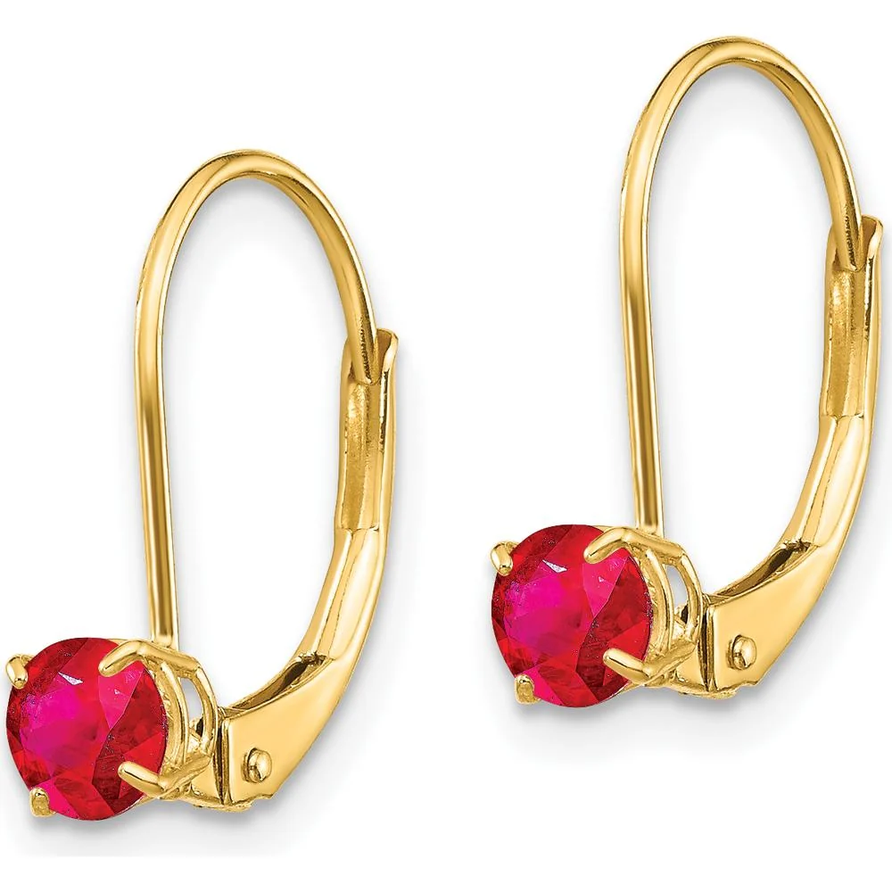 14K Yellow Gold Leverback Earrings with 4mm Round Natural Rubies - 0.37 Carat Total Gem Weight by Oro Pregiato - Image 2