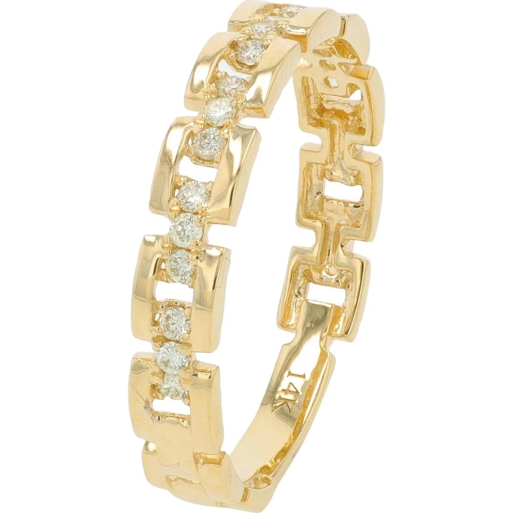 14K Yellow Gold Link - Style Diamond Band - 0.16 Carat Total Diamond Weight