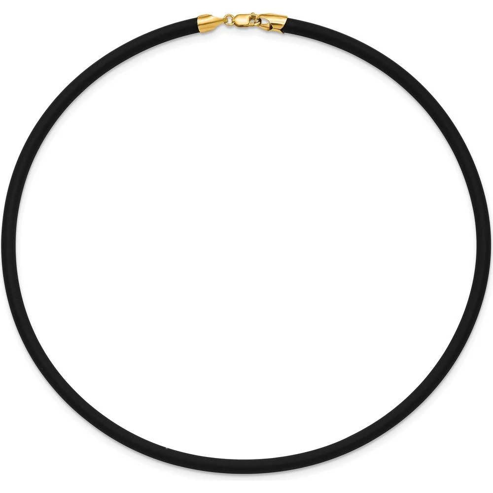 14K Yellow Gold Lobster Clasp 16" Black Rubber Cord Necklace - 4mm Width by Oro Pregiato - Image 4