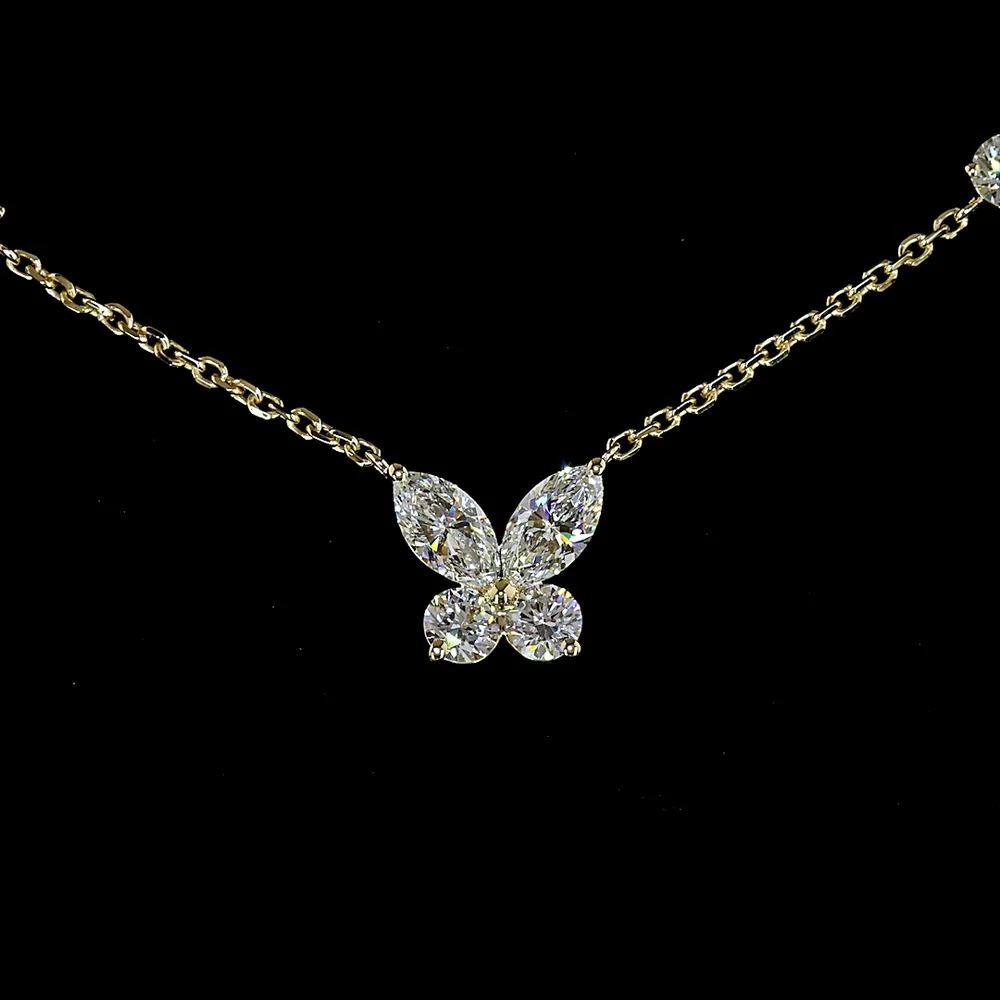 14K Yellow Gold Marquise and Round Cut Lab Diamond Station Necklace - 3.39 Carat Total Diamond Weight - Covaloro Fine Jewelry - Image 2
