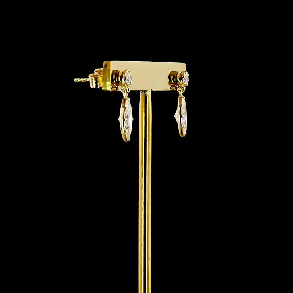 14K Yellow Gold Marquise Cut Lab Diamond Drop Earrings with Bezel and Prong Settings - 1.52 Carats Total Diamond Weight - Covaloro Fine Jewelry - Image 3