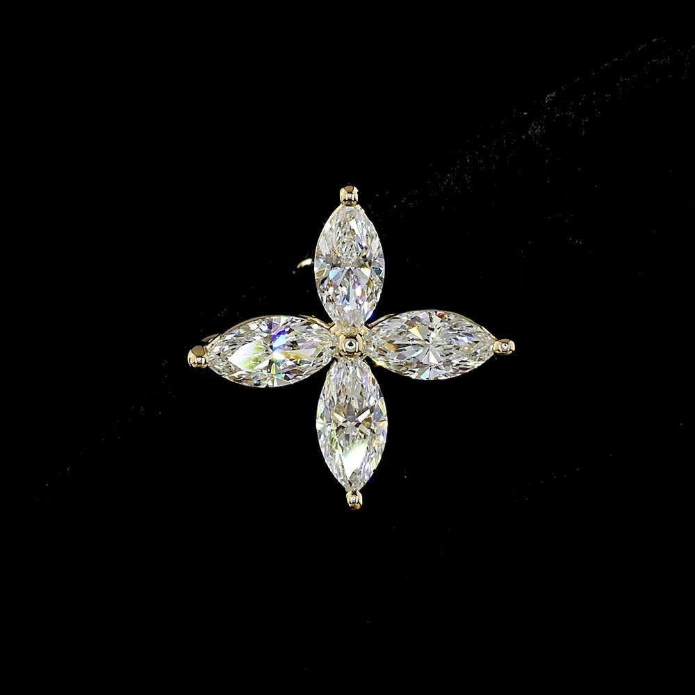 14K Yellow Gold Marquise Cut Lab Diamond Floral Stud Earrings - 2.22 Carats Total Diamond Weight, E-F Color, VS Clarity - Covaloro Fine Jewelry - Image 2