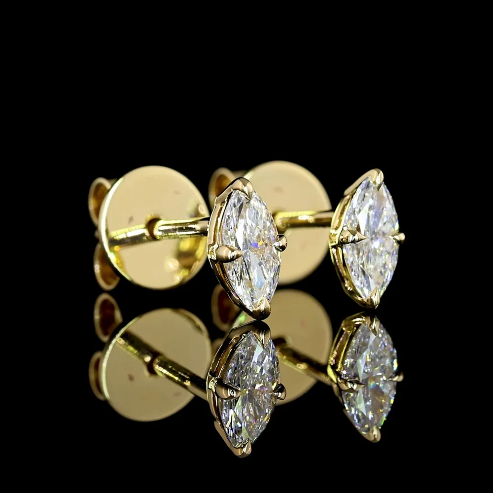 14K Yellow Gold Marquise Cut Lab Diamond Stud Earrings - 0.68 Carat Total Diamond Weight, E-F Color, VS Clarity - Covaloro Fine Jewelry