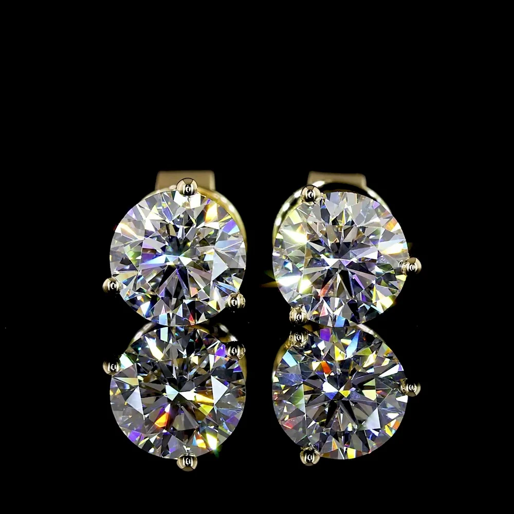 14K Yellow Gold Martini Set Round Brilliant Cut Lab Diamond Stud Earrings - 1.54 Carats Total Diamond Weight - Covaloro Fine Jewelry - Image 2