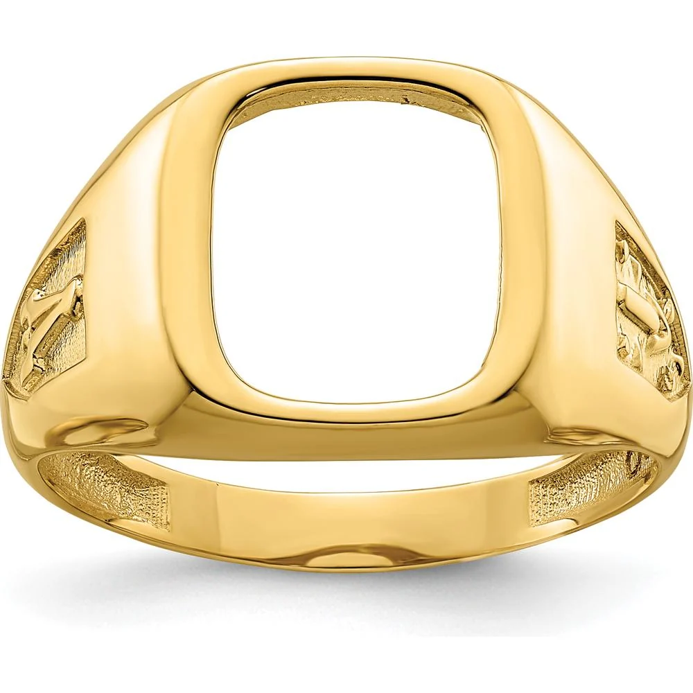 14K Yellow Gold Masonic Ring Mounting with Textured Band - Customizable for Irregular Stones - Size 10 by IBGoodman