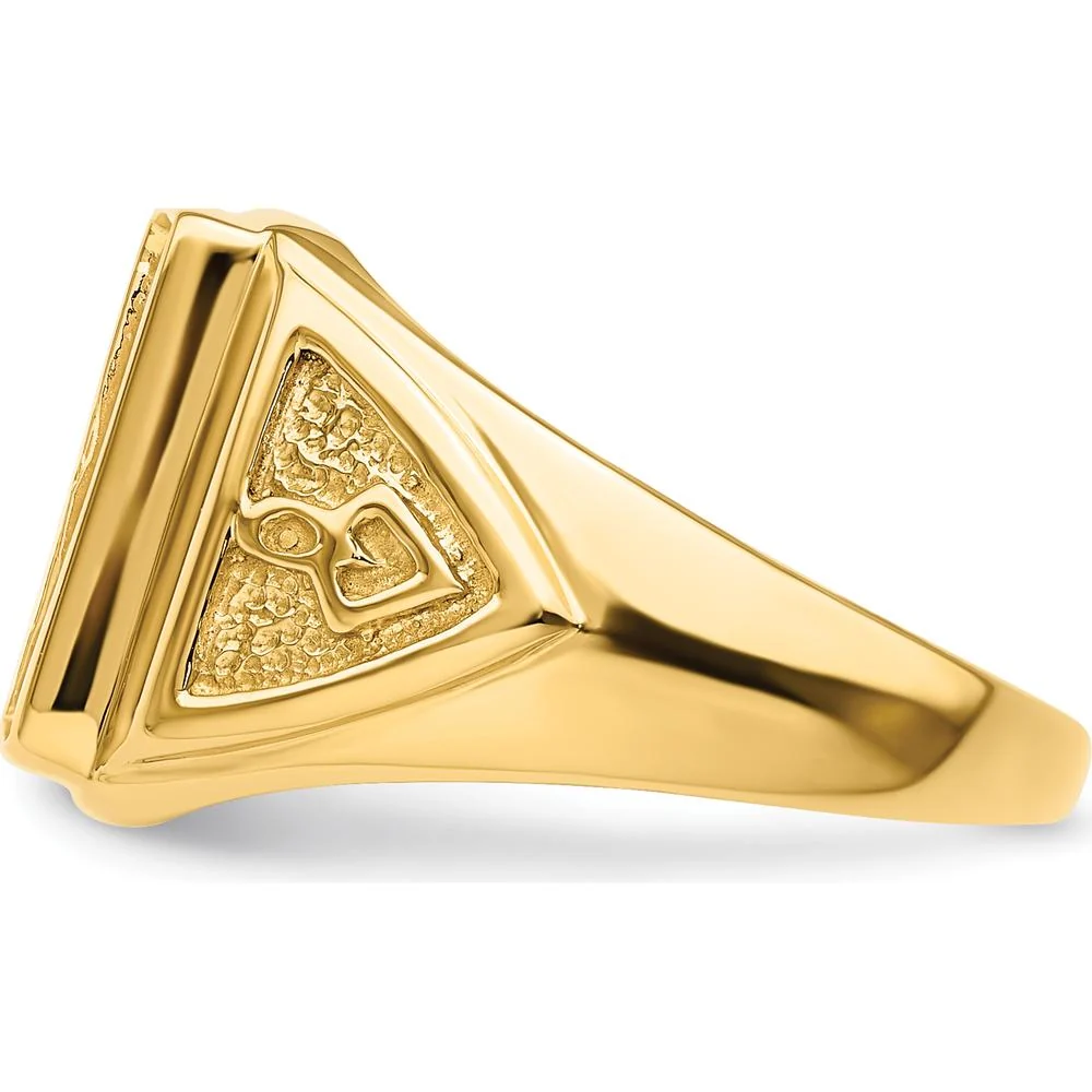 14K Yellow Gold Masonic Ring Mounting with Textured Symbolic Detailing - Fits 12x10mm Rectangular Gemstone - Size 10 by Monteluci Fine Jewelry - Image 3