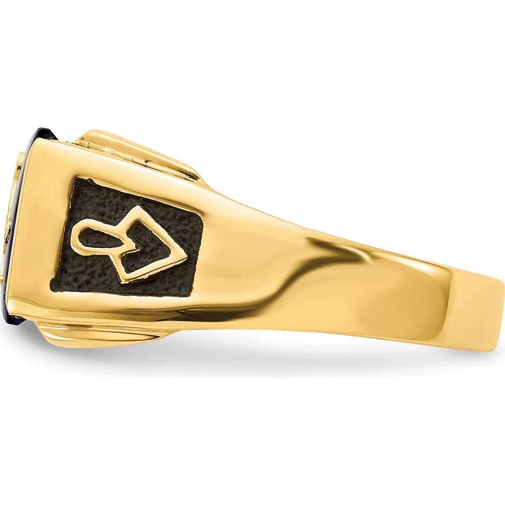 14K Yellow Gold Masonic Ring with Imitation Spinel and AA Diamond - 0.02 Carat Diamond Weight - Size 10 by IBGoodman - Image 3