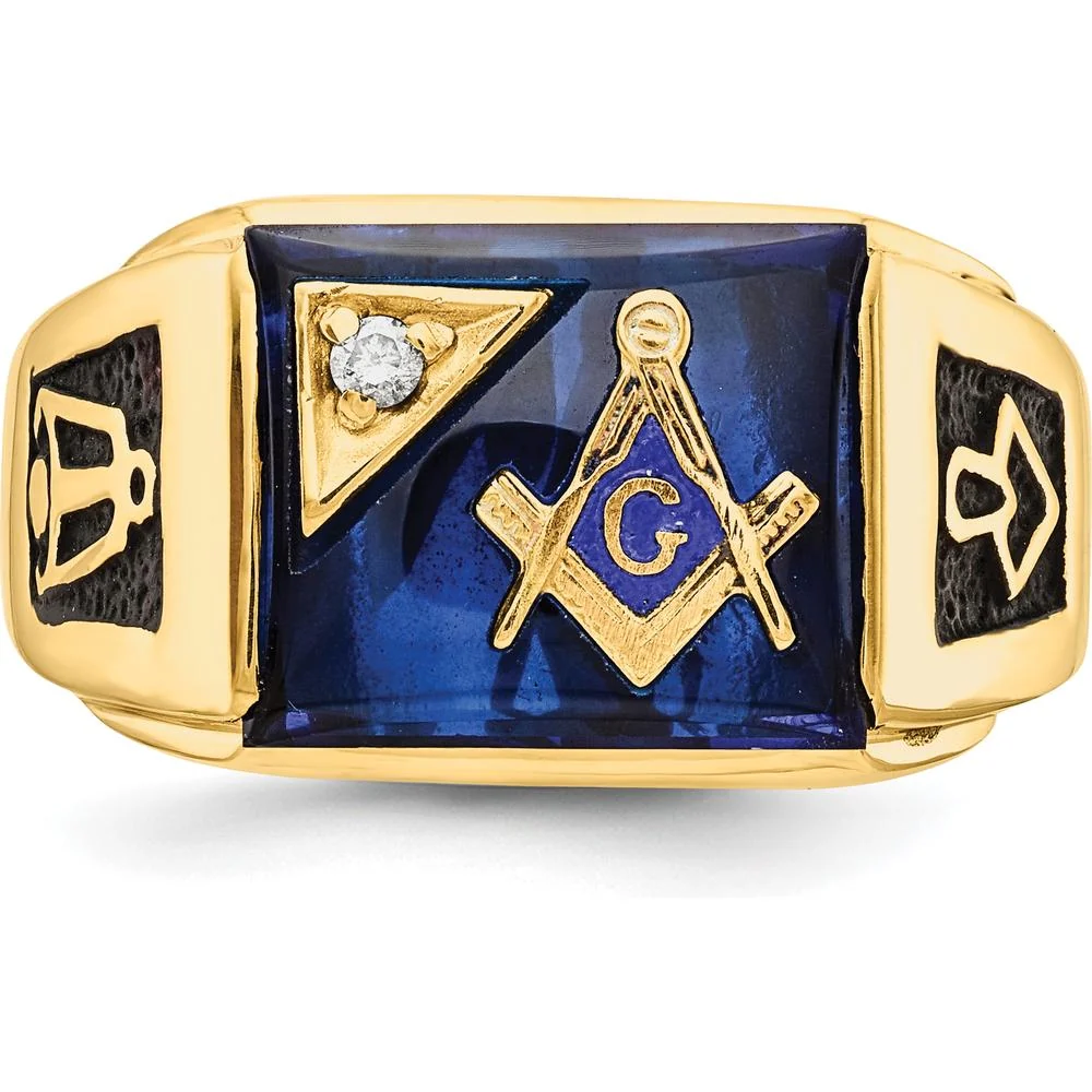14K Yellow Gold Masonic Ring with Imitation Spinel and AA Diamond - 0.02 Carat Diamond Weight - Size 10 by IBGoodman - Image 4