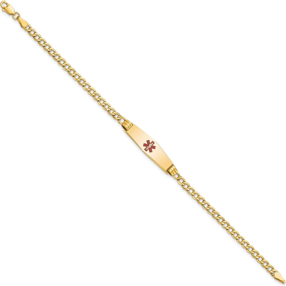 14K Yellow Gold Medical Alert Bracelet with Red Enamel Medical Symbol and Cuban Link Design - 7" Length by Oro Pregiato - Image 2