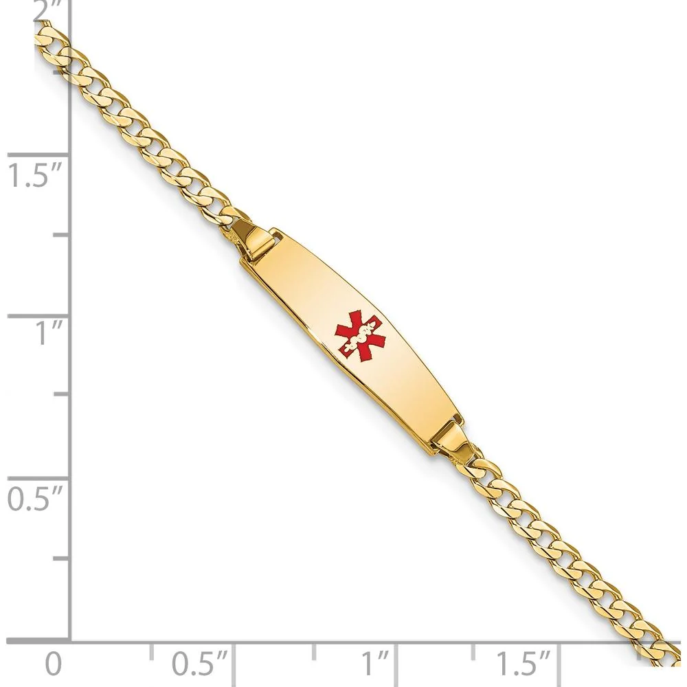 14K Yellow Gold Medical Alert Curb Link Bracelet with Red Enamel Symbol - 7" by Oro Pregiato - Image 3