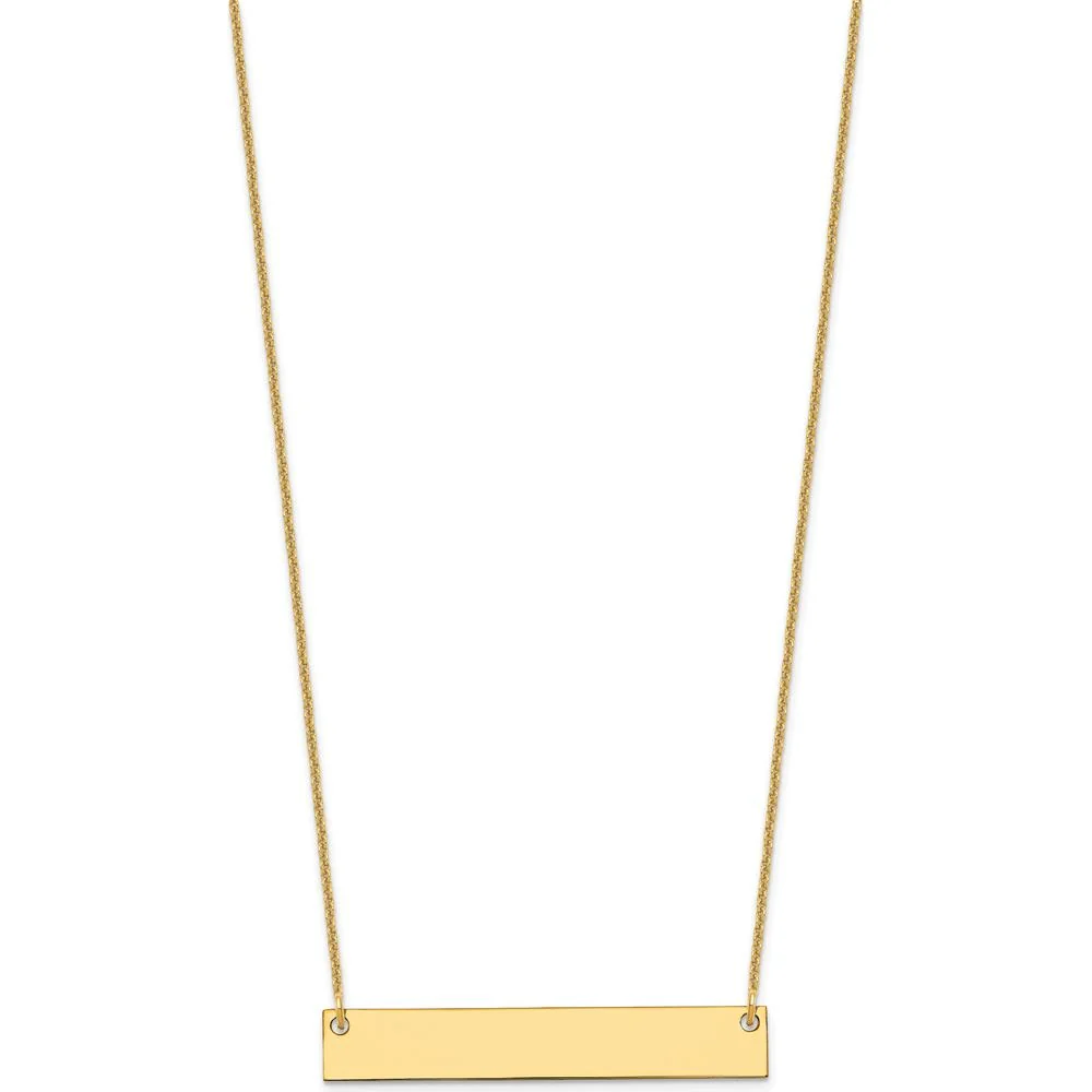14K Yellow Gold Medium Blank Bar Necklace with Engravable Pendant - 18" Cable Chain by Oro Pregiato - Image 2