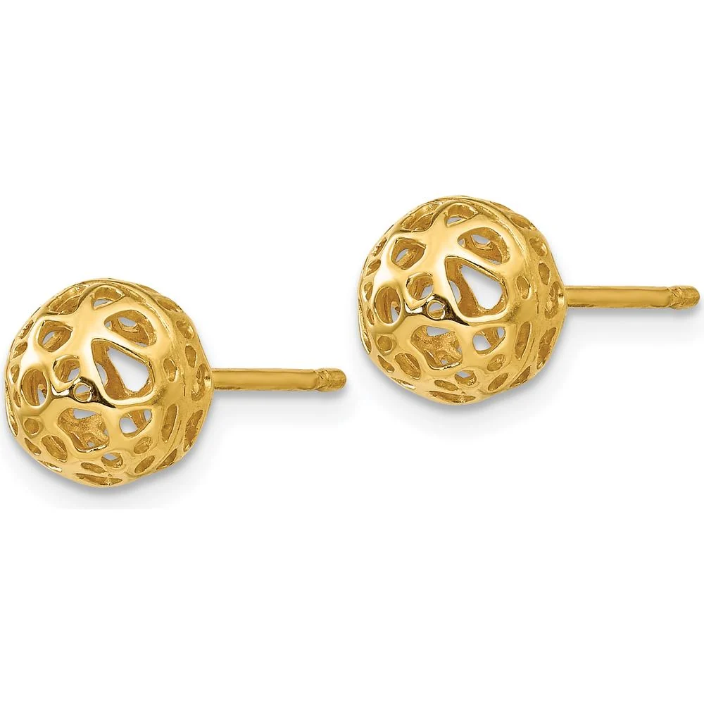 14K Yellow Gold Medium Fancy Ball Post Earrings by Oro Pregiato - Image 2