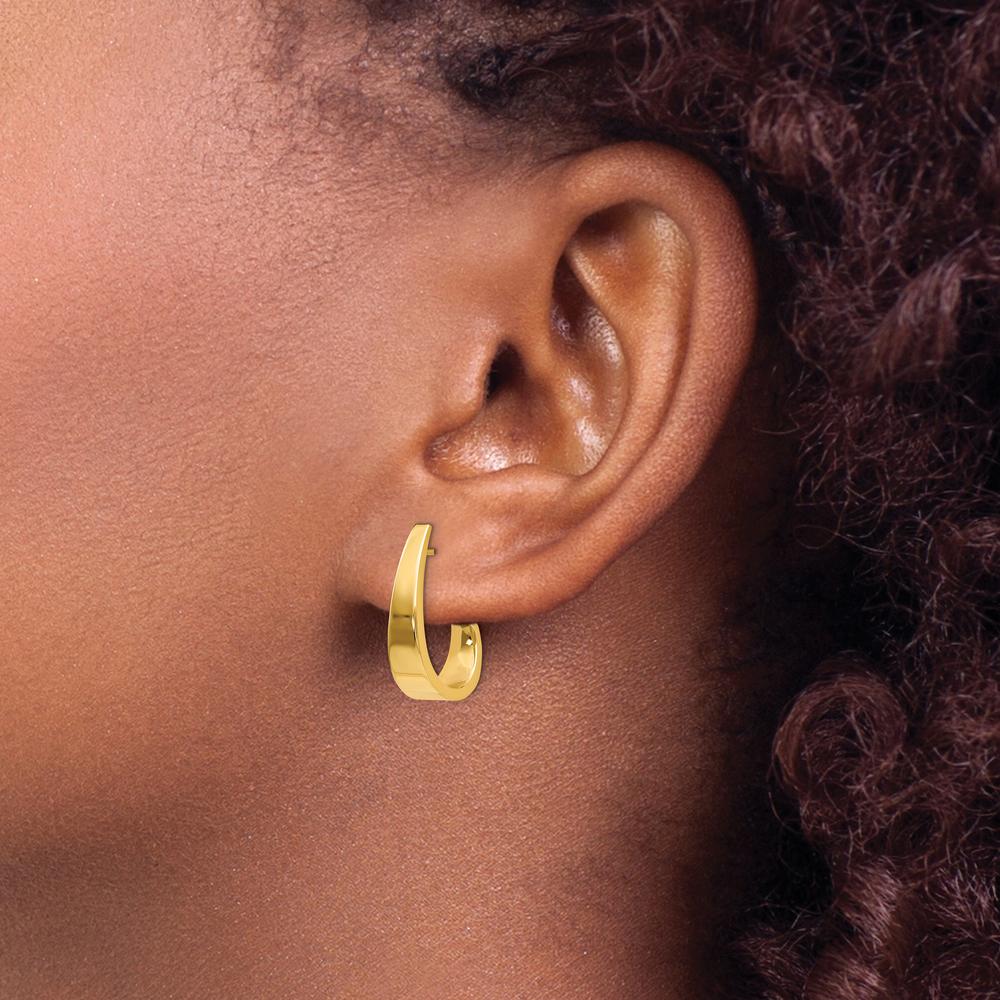 14K Yellow Gold Medium Polished J Hoop Earrings - Elegant Classic Design by Oro Pregiato - Image 3
