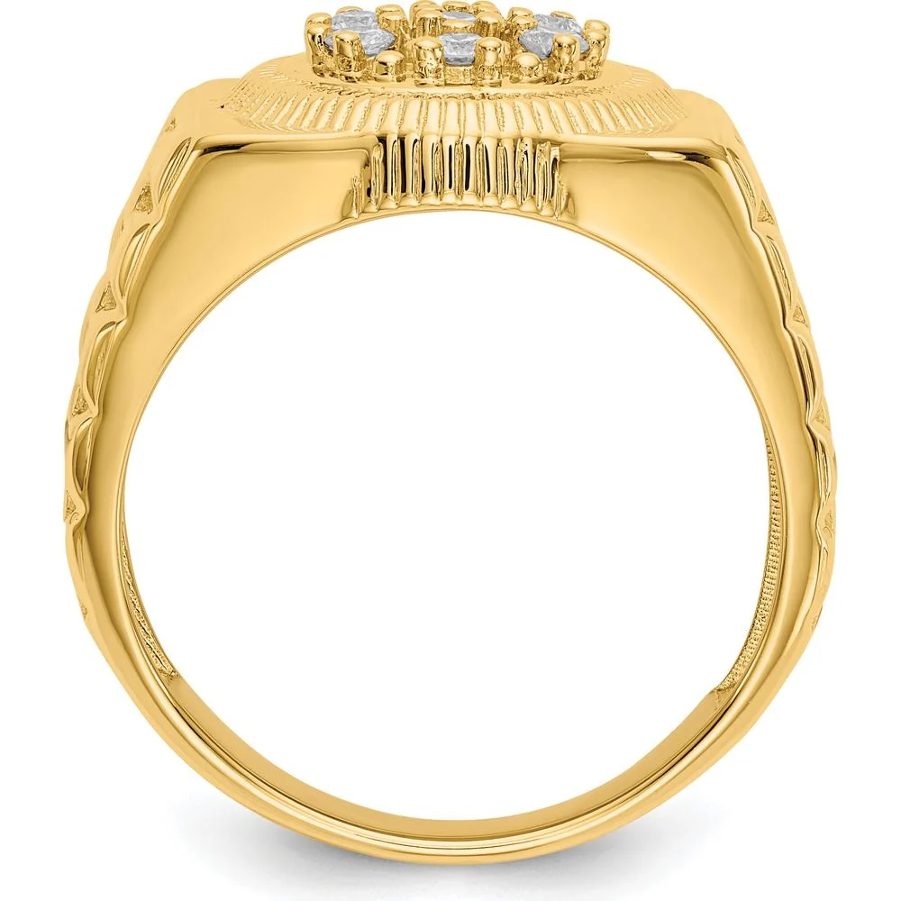 14K Yellow Gold Men's Diamond Cluster Ring with 7 Round Diamonds - 0.00 Carat Total Diamond Weight - Size 11.5 by IBGoodman - Image 2