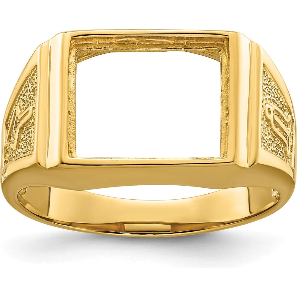 14K Yellow Gold Men's Masonic Ring Mounting with Polished Finish - 12x10mm Rectangle Slot - Size 10 by Monteluci Fine Jewelry