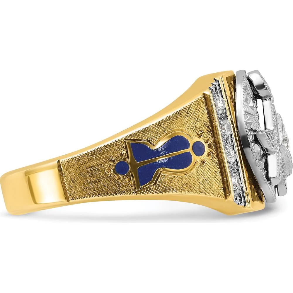 14K Yellow Gold Men's Masonic Ring with Round White Diamonds - 0.15 Carats Total Diamond Weight by IBGoodman - Image 7