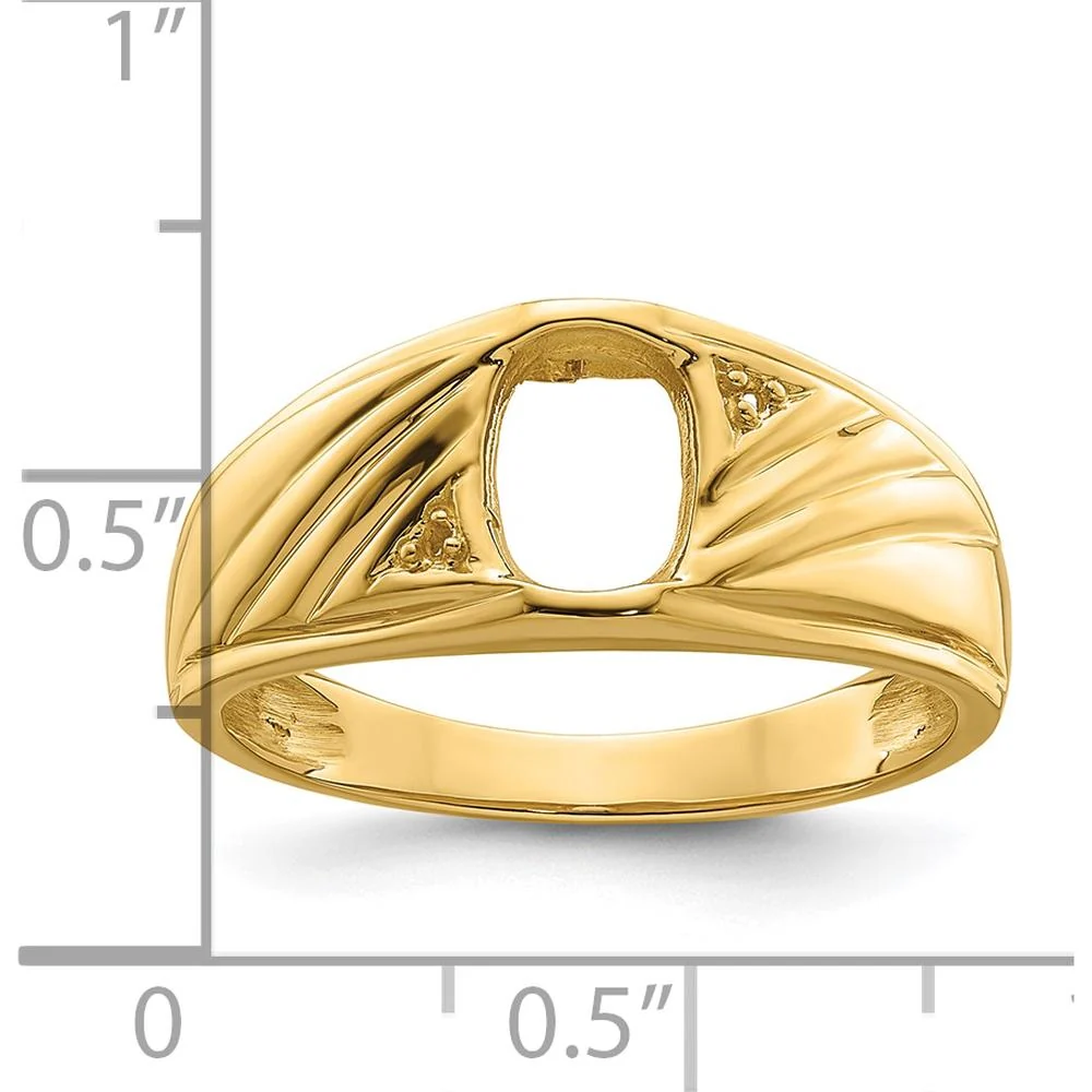 14K Yellow Gold Men's Polished Oval Mounting Ring for Onyx or Diamond Center Stone - Size 11 by Monteluci Fine Jewelry - Image 5